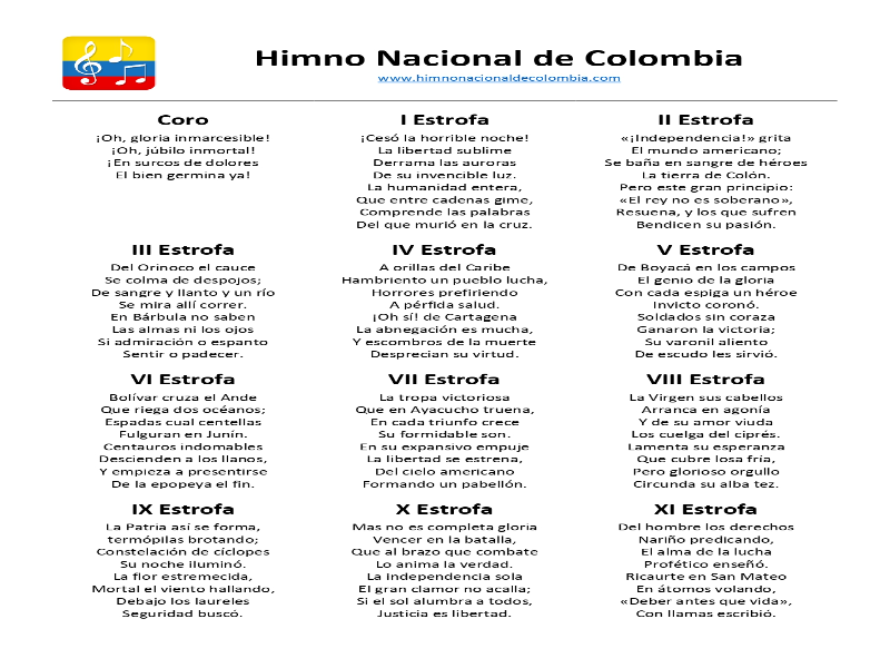 Himno Nacional De Colombia Letra